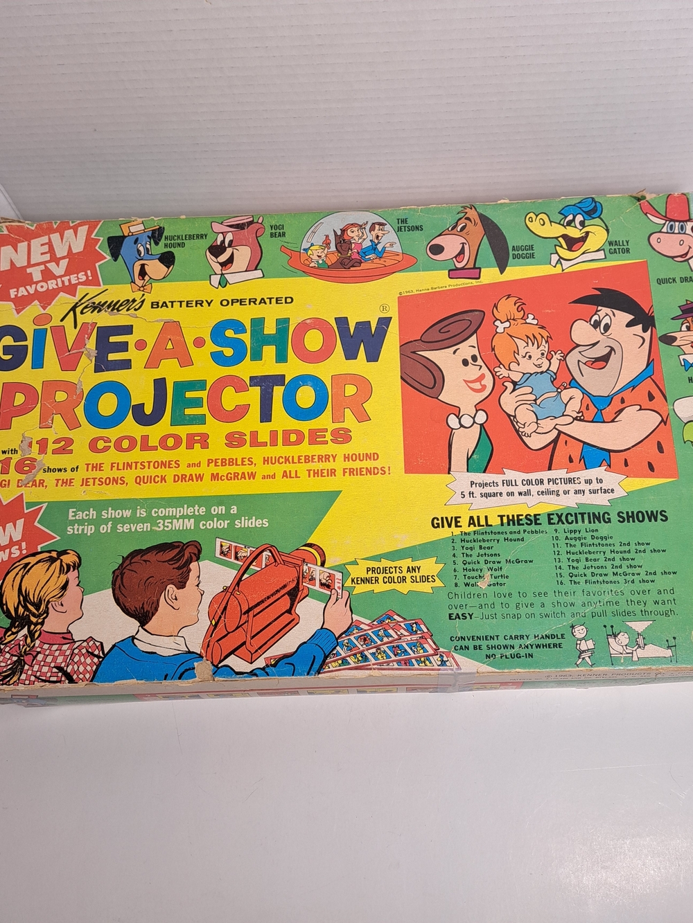 VTG 1963 Kenner Give-A-Show with 12 Hanna-Barbera Cartoon Slides Box is Rough